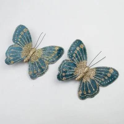 Прищепка Бабочка с глиттером голубой 11см (уп 2шт) фото в интернет-магазине Флоранж