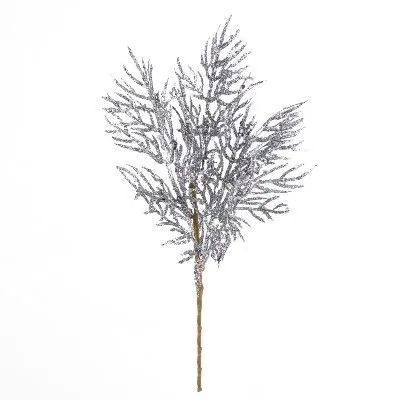 Ветка Туи с глиттером, 27см, серебряный фото в интернет-магазине Флоранж