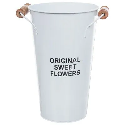 Вазон цинк с деревянными ручками, D15xH25 см, 2л, белый фото в интернет-магазине Флоранж