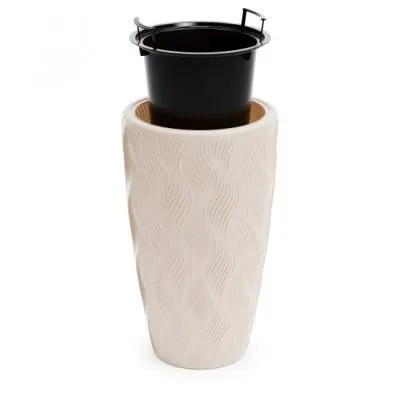 Кашпо пластиковое напольное Флэйм, бежевое, 5л 29,5х29,5х50см  24л; Россия фото в интернет-магазине Флоранж