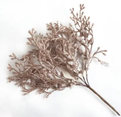 Ветка Туи с глиттером на вставке, H20см, шампань фото в интернет-магазине Флоранж