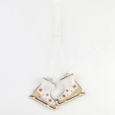 Украшение подвесное Коньки (дерево), H16,5x9см, белый фото в интернет-магазине Флоранж
