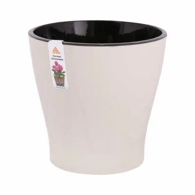 Горшок пластиковый Лея двойной с автополивом, бежевый, 16,2х16,2см, 2,2л; Россия фото в интернет-магазине Флоранж