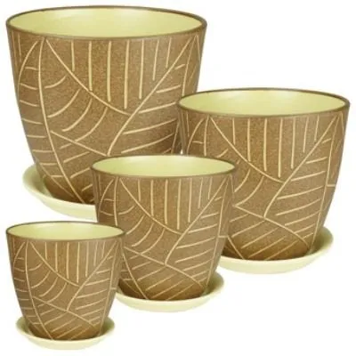 Горшок керамический Бутон Листья 641543 (3-й из набора) 18х18см, 3,8л; Россия фото в интернет-магазине Флоранж