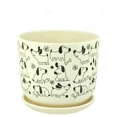 Горшок керамический бук Собаки белый 693092 (1-й из набора), 12х10см, 0,7л; Россия фото в интернет-магазине Флоранж