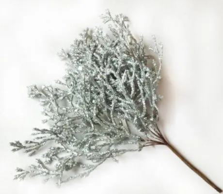 Ветка Туи с глиттером на вставке, H20см, серебряный фото в интернет-магазине Флоранж