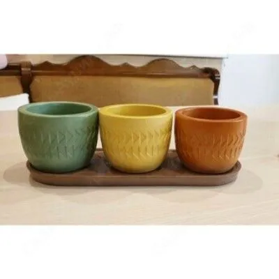 Набор горшков керамических Этно из 3-х штук ассорти 8х6,5см, 0,18л/Корона,  Россия фото в интернет-магазине Флоранж