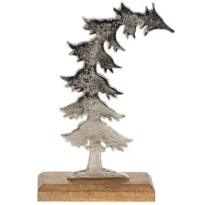 Фигура Ель (металл), 15x5xH22см, на деревянной подставке, серебро фото в интернет-магазине Флоранж
