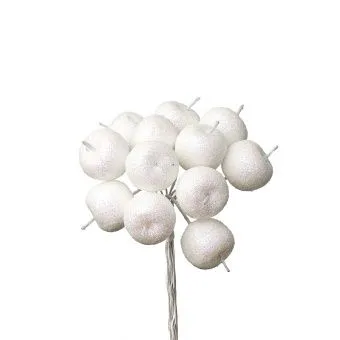 Набор яблок с глиттером на вставках 12шт., D2,2xL10,5см, белый