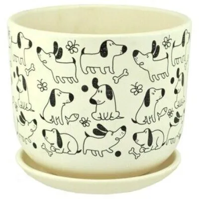 Горшок керамический бук Собаки белый 693092 (3-й из набора), 18х16см, 2,9л; Россия фото в интернет-магазине Флоранж