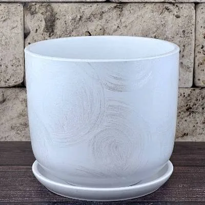 Горшок керамический цилиндр Орион белый 716104 (2-й из набора), 15х15,5см, 1,6л; Россия фото в интернет-магазине Флоранж