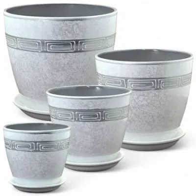 Горшок керамический Бутон Роспись меандр 736997 (1-й из набора), 12х12см, 1л; Россия фото в интернет-магазине Флоранж