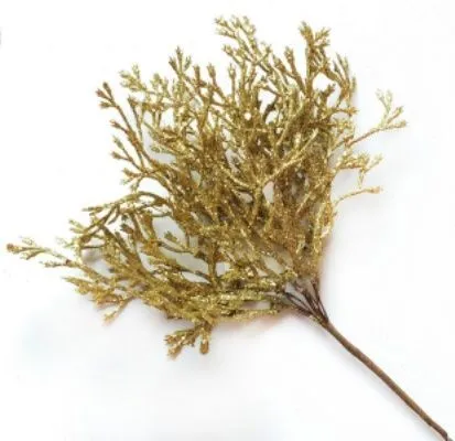 Ветка Туи с глиттером на вставке, H20см, золотой фото в интернет-магазине Флоранж
