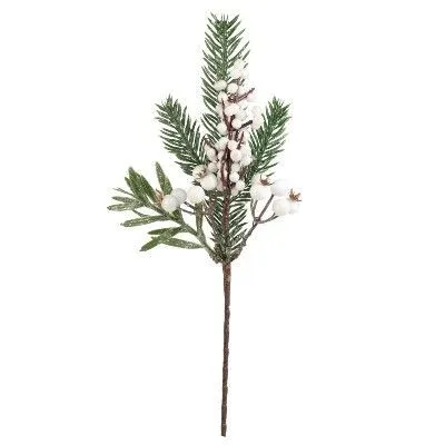 Ветка еловая с ягодами, H30 см, белый фото в интернет-магазине Флоранж