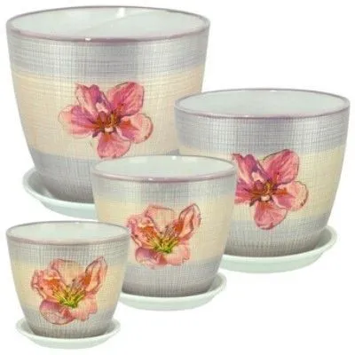 Горшок керамический Бутон Декупаж 682874 (3-й из набора) 18х18см, 3,8л; Россия фото в интернет-магазине Флоранж
