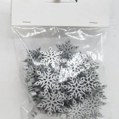 Набор конфетти Снежинки 24шт. (дерево), 3х3см, серебряный фото в интернет-магазине Флоранж