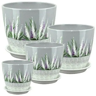 Горшок керамический Бутон Роспись вереск РС170(3-й из набора), 18х18см, 3,8л; Россия фото в интернет-магазине Флоранж