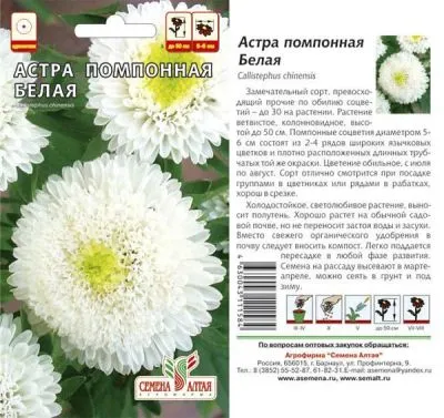 Астра Помпонная Белая (цветной пакет) 0,2г; Семена Алтая фото в интернет-магазине Флоранж
