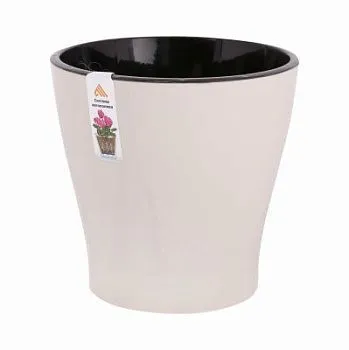 Горшок пластиковый Лея двойной с автополивом, бежевый, 19х19см, 3,6л; Россия