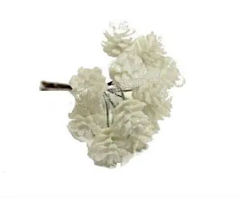 Набор шишек с глиттером на вставках 12шт., D2x2xL10см, белый