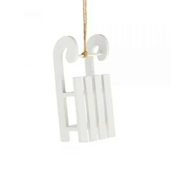 Елочное украшение "Сани", белый, 13см (дерево)