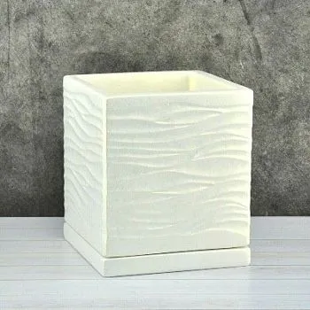 Горшок керамический Кубик Волна 651979, белый, 12*12/h13см, 1,1 л,  Россия