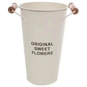 Вазон цинк с деревянными ручками, D15xH25 см, 2л, кремовый