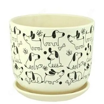 Горшок керамический бук Собаки белый 693092 (2-й из набора), 15х13см, 1,3л; Россия