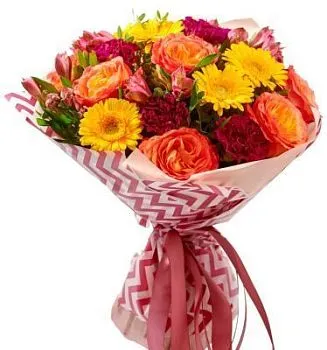 Букет С днем рождения , состав Гербера Роза Альстромерия Гвоздика, цвет букета Мультицвет, подходит Девушке Маме