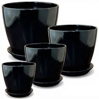 Горшок керамический Бутон Глянец 749607 (2-й из набора), 15х15см, 2л, черный; Россия