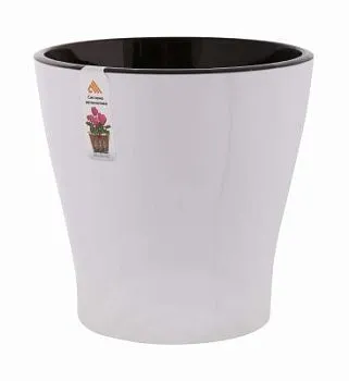 Горшок пластиковый Лея двойной с автополивом, белый, 21,5х21,5см, 5л; Россия