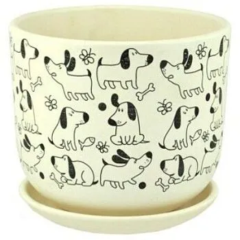 Горшок керамический бук Собаки белый 693092 (3-й из набора), 18х16см, 2,9л; Россия