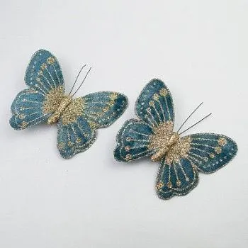 Прищепка Бабочка с глиттером голубой 11см (уп 2шт)