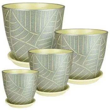 Горшок керамический Бутон Листья 641550 (1-й из набора), 12х12см, 1л; Россия