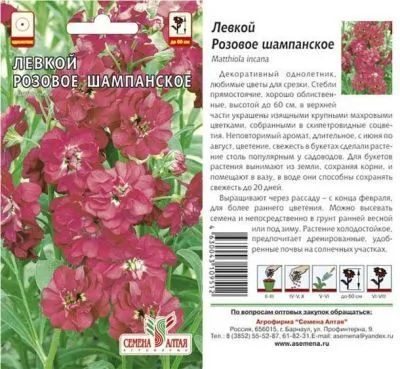 Левкой Розовое Шампанское (цветной пакет) 0,05г; Семена Алтая фото в интернет-магазине Флоранж