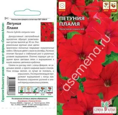 Петуния Пламя (цветной пакет) 0,1г; Семена Алтая фото в интернет-магазине Флоранж