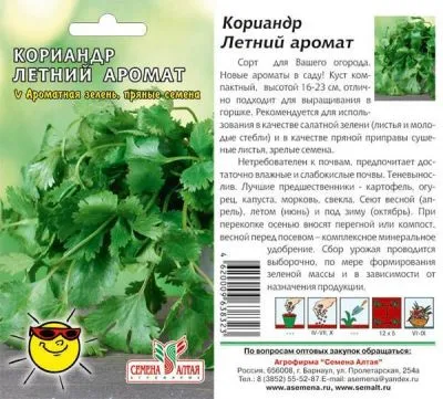 Кориандр Летний Аромат (цветной пакет) 2г; Семена Алтая фото в интернет-магазине Флоранж