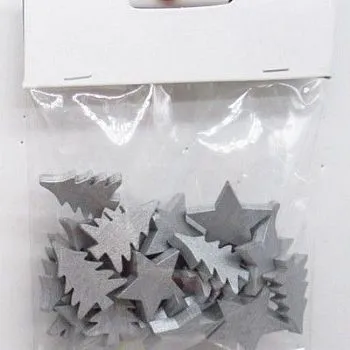 Набор конфетти Звездочки/Елочки 24шт. (дерево), 3х3см, серебряный