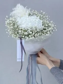 Букет Белоснежка , состав Гипсофила Гидрангия, цвет букета Белый, подходит Девушке Ребенку Учителю