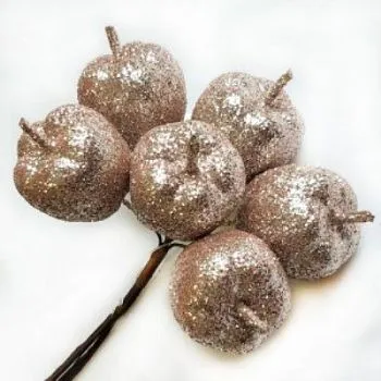 Набор яблок с глиттером 6шт, D3xL12см, розовый