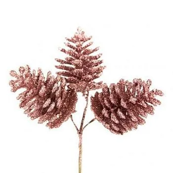 Набор шишек с глиттером на вставках 3шт., D6xL13см, розовый