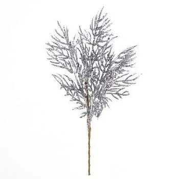 Ветка Туи с глиттером, 27см, серебряный