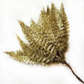 Набор листьев с глиттером 12шт., H19см, золото