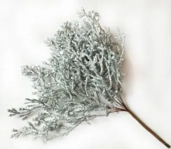 Ветка Туи с глиттером на вставке, H20см, серебряный