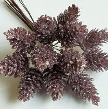 набор шишек с глиттером на вставках 12шт., D2x2xL12см, розовый