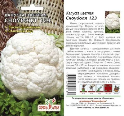 Капуста цветная Сноуболл (цветной пакет) 0,3г; Семена Алтая фото в интернет-магазине Флоранж