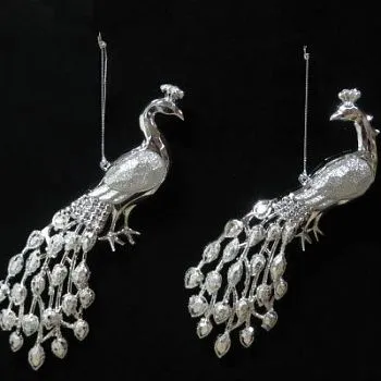 Украшение подвесное Павлин с глиттером, 19-19,5см,серебряный