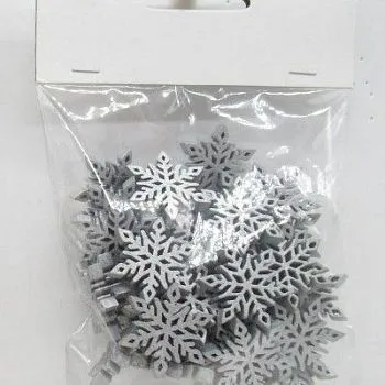 Набор конфетти Снежинки 24шт. (дерево), 3х3см, серебряный