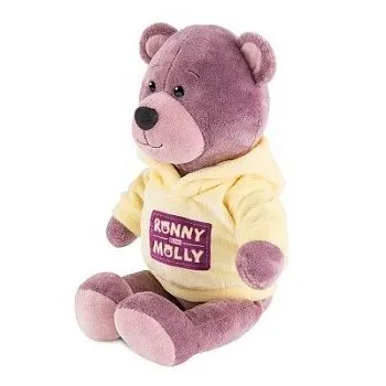 Игрушка м/н Мишка Ронни в толстовке, 21см, коричневый/желтый