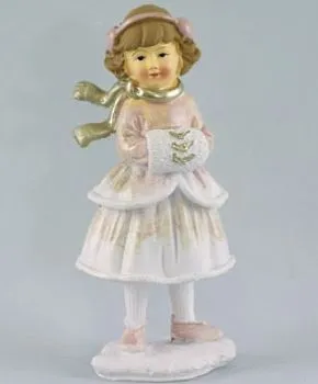 Сувенир Девочка с муфтой (полирезин), Н12х5,5см, золотой/розовый